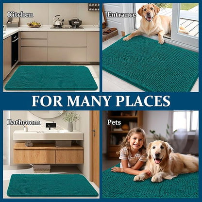 OLANLY Dog Door Mat for Muddy Paws 50x30, Absorbs Moisture and Dirt, Absorbent Non-Slip Washable Doormat, Quick Dry Chenille Mud Mat for Dogs, Entry Indoor Entryway Carpet for Inside Floor, Lake Blue
