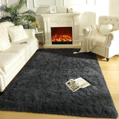 LOCHAS Ultra Soft Indoor Modern Area Rugs Fluffy Living Room Carpets for Children Bedroom Home Decor Nursery Rug 5.3x7.5 Feet, Dark Grey