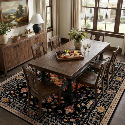 RELEANY Area Rugs 6'x9' Washable Non-Slip, Floral Vintage Distress Print Pattern Medallion Carpet for Living Room Bedroom Dining Room, Black Colorful Floral Dark Tan