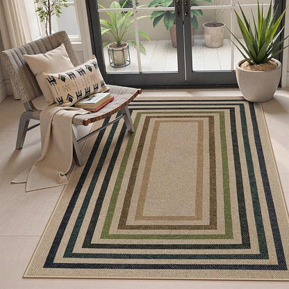 Lahome Enfys Modern Geometric Easy Jute Rug, 4x6 Washable Indoor Outdoor Carpet for Patio Living Room Farmhouse Natural Area Rug, Non Slip Contemporary Throw Mat for Entryway Office Dining Room