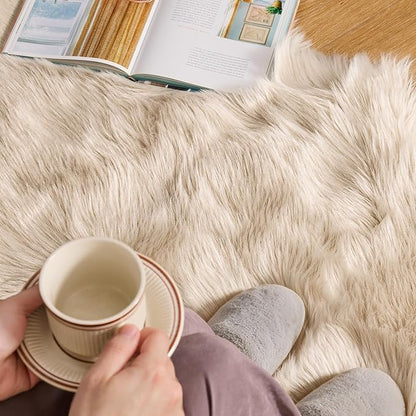 MIULEE Luxury Soft Fluffy Area Rug 3x5 Feet, Faux Fur Sheepskin Rug Decorative Plush Shaggy Carpet for Bedside Sofa Floor Nursery, Beige