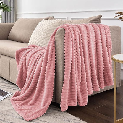 BEDELITE Fleece Blanket Twin Size – 3D Ribbed Jacquard Soft and Warm Decorative Fuzzy Blankets – Cozy, Fluffy, Plush Lightweight Throw Blankets for Couch, Bed, Sofa(Pink, 60x80 inches)