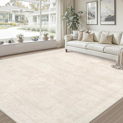 Area Rugs 9x12 Living Room: Vintage Boho Neutral Washable Rug Indoor Soft Large Area Rug Carpet for Bedroom Nursery Farmhouse Dining Room Office Floor Non-Slip Low Pile Under Table Rug Beige
