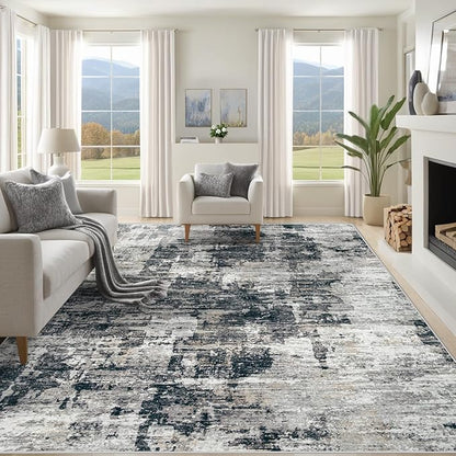 XLUEZ 8x10 Area Rugs for Living Room, Washable Modern Abstract Large Area Rug Neutral Soft Non Slip Kids Rug Stain Resistant Indoor Carpet for Bedroom Nursery Dining Room Playroom(BlackGrey, 8'x10')