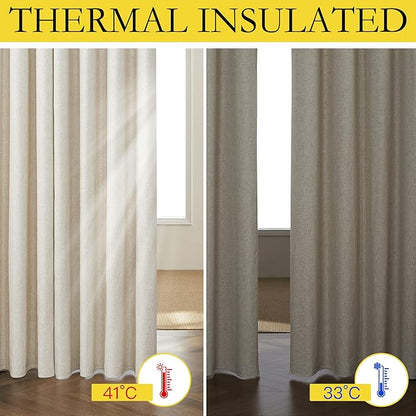 NICETOWN 100% Blackout Curtains 95 inches Length for Dining Room, 2 Panels Set, 52" Wide, Farmhouse Style Room Warming Window Draperies with Thermal Insulated Liners for Winter