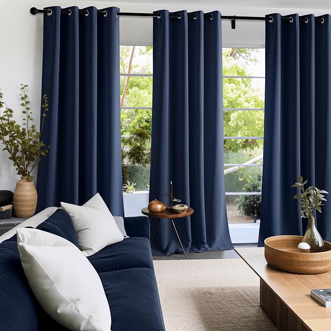 NICETOWN Room Darkening Draperies Curtains Panels, 2 Panels Navy Blue W52 x L63