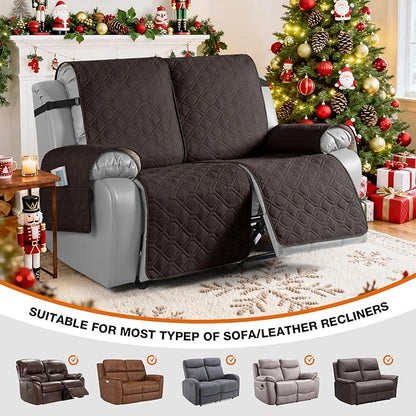 VANSOFY Waterproof Recliner Couch Covers, Sofa Covers 1-Piece Washable Reclining Sofa Cover Non-Slip Furniture Protector with Elastic Straps Pocket for Dogs, Pets(Chocolate,2 Seater)