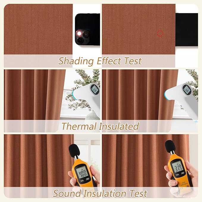 Guken Terracotta 100% Blackout Curtains 120 Inch Length 2 Panels Set Fall Curtains for Living Room Bedroom Back Tab Thermal Insulated 100% Black Out Linen Drapes，52x120