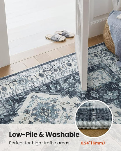 AMADA HOMEFURNISHING 8x10 Area Rug, Washable Low-Profile Large Area Rug with Non-Slip Backing & Durable Edge Binding, Vintage Large Rugs for Living Room, Bedroom