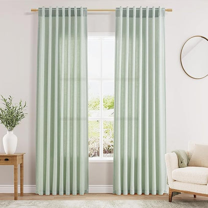 Nanspring Aqua Green Linen Curtains 84 Inch Length 2 Panels Set for Living Room Rod Pocket Back Tab Light Filtering Window Drapes for Bedroom Dining Room Protect Privacy Modern Farmhouse Decor 52x84