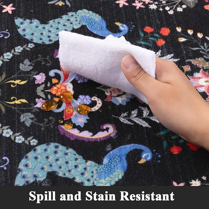 HEBE Washable Hallway Runner Rug 2'x 8' Non Slip Kitchen Rugs Runner,Low Pile Entryway Rug Laundry Room Mat Floral Carpet Runners for Hallways, Kitchen,Bathroom,Laundry,Bedside Rug