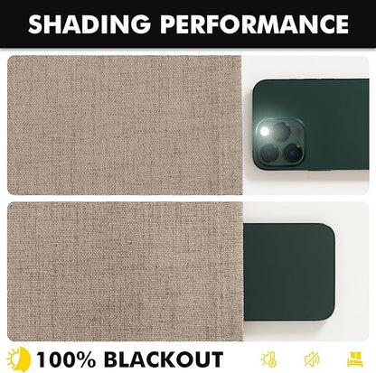 MIULEE 100% Blackout Linen Curtains for Bedroom, Brown Solid Luxury Decor Thermal Insulation Room Darkening Drapes for Living Room Nursery Back Tab Rod Pocket 42 x 84 Inches, 2 Panels