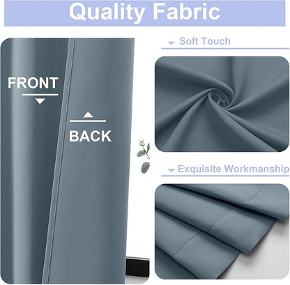 Simplebrand Ava Stone Blue Blackout Curtains for Bedroom 90 Inches Long 2 Panels Set, Solid Privacy Energy Saving Living Room Window Treatment Curtains Blackout Drapes, W40 x L90 Inch, Stone Blue