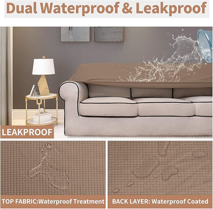 Easy-Going 100% Waterproof Oversized Chair Couch Cover, Dual Waterproof Sofa Cover, Stretch Jacquard Sofa Slipcover, Leakproof Furniture Protector for Kids, Pets, Dog and Cat, Camel