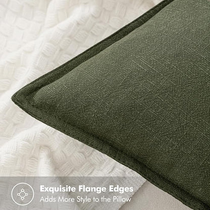 MIULEE Decorative Linen Euro Sham Pillow Covers 28x28 Inch Dark Olive Green Boho Farmhouse Neutral Spring Couch Throw Pillows for Bed Pack of 2 Accent Modern Pillowcase Sofa Livingroom Home Decor