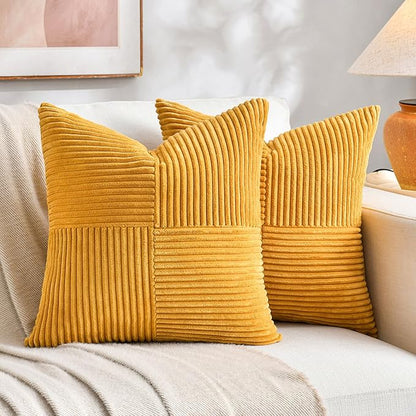 Fancy Homi 2 Packs Sunflower Yellow Spring Decorative Throw Pillow Covers 18x18 Inch for Living Room Couch Bed Sofa, Gold Yellow Home Decor, Soft Corss Corduroy Patchwork Textured Cushion Case 45x45cm