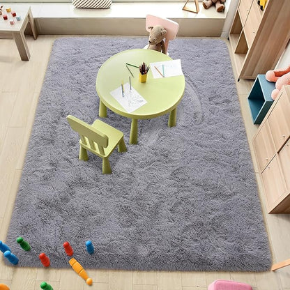 Amearea Premium Soft Area Rug 4x5.3 Feet, Grey Rugs for Living Room, Fluffy Carpet for Bedroom Nursery Playroom Teen Home Decor, Comfortable Indoor Furry Dorm Carpets, Grey