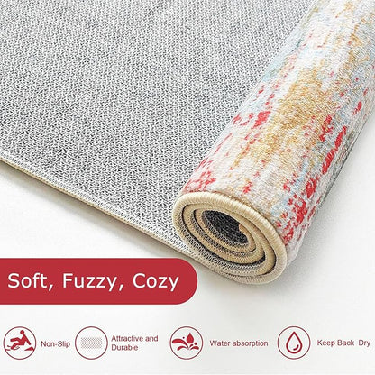 KOZYFLY Washable Area Rug 5x7 Modern Ombre Thin Rugs for Living Room Non-Slip Soft Striped Rug for Bedroom, Print Green Abstract Carpet for Laundry Kid Room