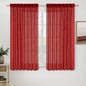 MIULEE Red Linen Short Curtains 63 Inch Length 2 Panels for Kitchen Bedroom, Christmas Soft Thick Linen Textured Window Drapes Living Room Semi Sheer Light Filtering Back Tab Burlap Look Decor