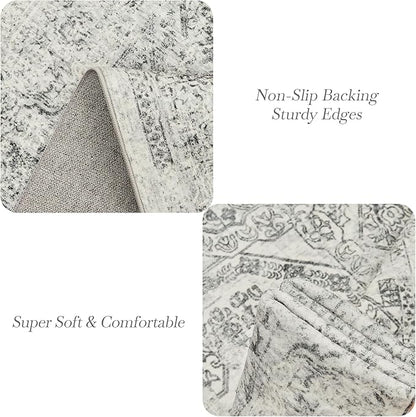 Soalmost 6x9 Area Rug for Living Room Floral Washable Non-Slip Gray Rugs for Bedroom Dinning Room Ultra-Thin Indoor Grey Rug