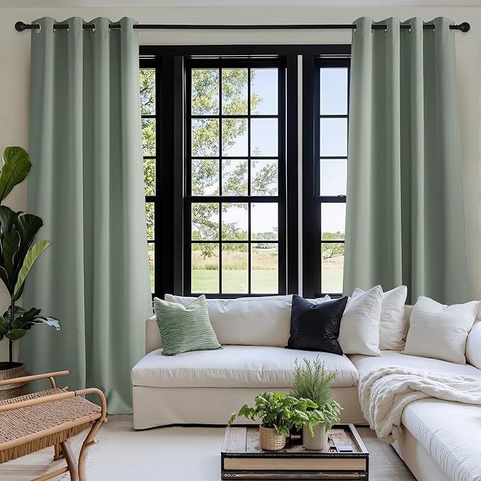 NICETOWN Room Darkening Draperies Curtains Panels, 2 Panels Sage Green W52 x L102