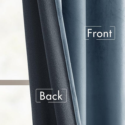 MIULEE Velvet Curtains 108 inches - Luxury Blackout Curtains for Bedroom Living Room Thermal Insulated Super Soft Window Drapes Rod Pocket & Back Tab, Stone Blue, W52 x L108 inches, 2 Panels