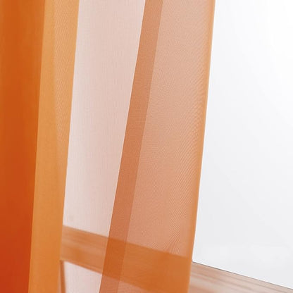 OWENIE Sheer Curtains 63 inch Length 2 Panels Set, Rod Pocket Voile Fimly Sheer Drapes for Living Room/Bedroom, 2pcs, Each 42" W x 63" L, Orange