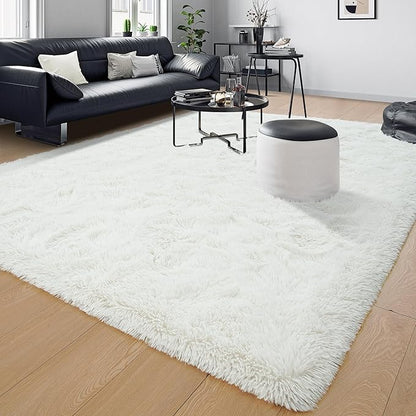 Tepook Super Soft Fluffy Rug for Bedroom, Modern Shaggy Fuzzy Kids Rugs for Living Room, Plush Indoor Nursery Home Decor Dorm Carpet with Non-Slip Bottom, Cream White, 3 X 5 Feet