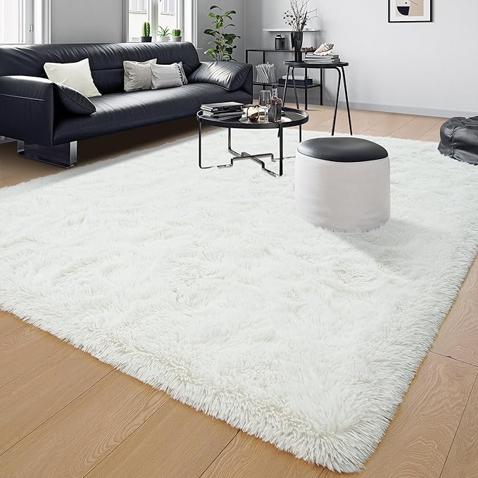 Tepook Super Soft Fluffy Rug for Bedroom, Modern Shaggy Fuzzy Kids Rugs for Living Room, Plush Indoor Nursery Home Decor Dorm Carpet with Non-Slip Bottom, Cream White, 5 X 8 Feet