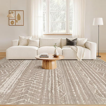Nakagishi 9x13 Area Rugs Living Room: Washable Boho Large Neutral Soft Farmhouse Area Rugs Stain Resistant Modern Non-Slip Indoor Floor Carpet for Bedroom Nursery Kids Playroom Office-Dark Brown