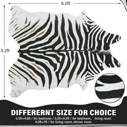 AROGAN Western Faux Fur Zebra Rug, 5.2x6.3 Feet Premium Animal Skin Print Rug, Sturdy Faux Zebra Hide Rugs for Wall Decor, Western Floor Carpet for Bedroom Living Room, Black and White