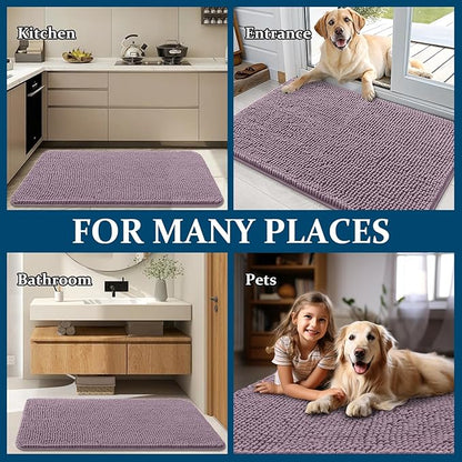 OLANLY Dog Door Mat for Muddy Paws 59x32, Absorbs Moisture and Dirt, Absorbent Non-Slip Washable Doormat, Quick Dry Chenille Mud Mat for Dogs, Entry Indoor Entryway Carpet for Inside Floor, Deep Plum