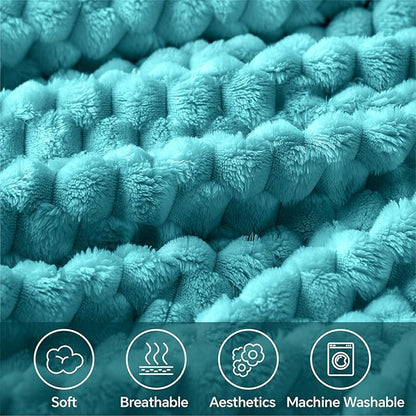 BEDELITE Fleece Twin Blanket for Couch & Bed - 3D Jacquard Decorative Teal Throw, Super Soft and Cozy Warm Fuzzy Blanket All Seasons Suitable, 60x80Inches