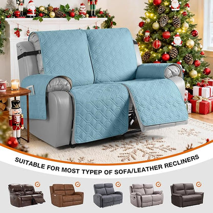 VANSOFY Waterproof Recliner Couch Covers, Sofa Covers 1-Piece Washable Reclining Sofa Cover Non-Slip Furniture Protector with Elastic Straps Pocket for Dogs, Pets(Azuree,2 Seater)