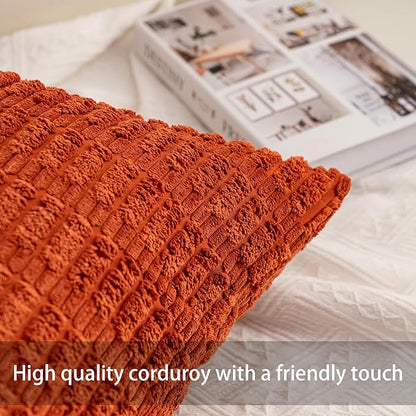 Pack of 2 Corduroy Decorative Throw Pillow Covers 20x20 InchSoft Striped Pillow Covers Modern Farmhouse Home Decor for Sofa Living Room Couch Bed（Wine Red）