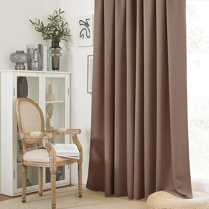 RYB HOME Blackout Curtains for Bedroom Living Room 72 inches Long, Thermal Insulated Privacy Rod Pocket Drapes for Nursery Office Home Theater, Width 34 by Length 72, Mocha, 2 Panels