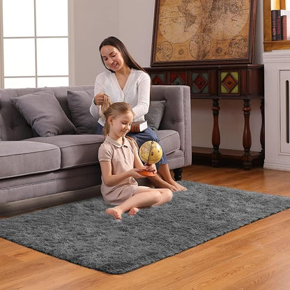 Ophanie 3x5 Rug, Dorm Bedside Preppy Area Rug, College Essentials Non Slip Grey Small Carpets for Bedroom, Anti Slip Fluffy Gray Living Room Rugs Home Decor Aesthetic, Nursery