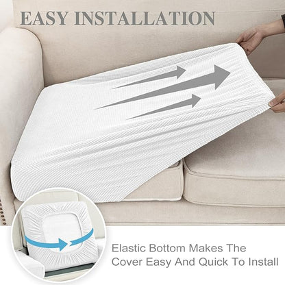 Couch Cushion Cover Chaise Lounge Cover Washable Separate Seat Chaise Couch Cover Stretch Sectional Sofa Slipcover(1 Piece for Chaise or Sofa 3-Seater, White)