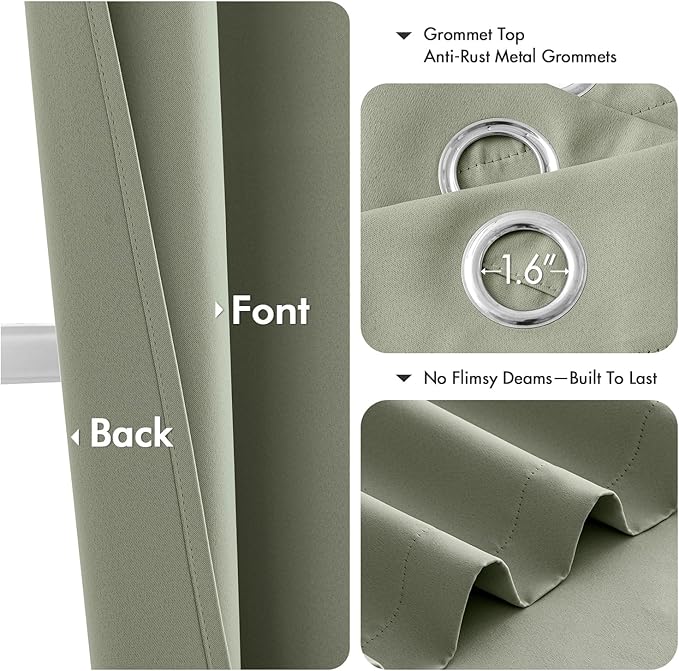 MIULEE Sage Green Blackout Curtains for Bedroom Living Room 86 Inches Long 2 Panels, Thermal Insulated Room Darkening Drapes Solid Grommet Top Noise Reducing Light Green Window Treatments 40x86 Inch