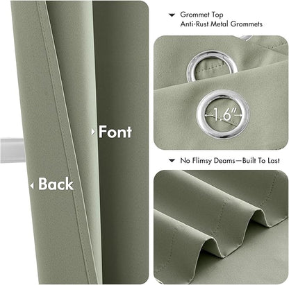 MIULEE Sage Green Blackout Curtains for Bedroom Living Room 86 Inches Long 2 Panels, Thermal Insulated Room Darkening Drapes Solid Grommet Top Noise Reducing Light Green Window Treatments 40x86 Inch