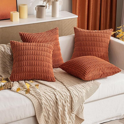 MIULEE Pack of 2 Rust Corduroy Decorative Pillow Covers 20x20 Inch Soft Boho Striped Throw Pillow Covers Modern Farmhouse Home Decor for Summer Sofa Living Room Couch Bed