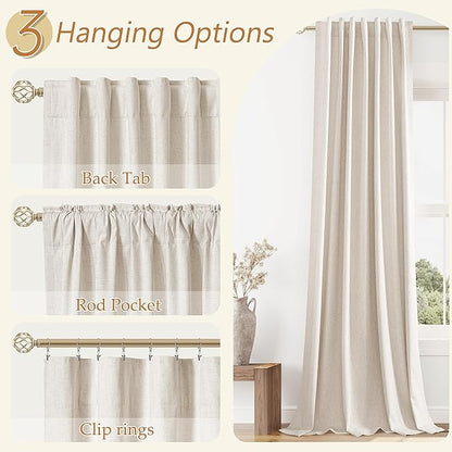 Guken 100% Blackout Linen Curtains 72 Inch Length 2 Panels Set for Living Room Bedroom Back Tab Thermal Insulated Black Out Drapes Room Darkening Farmhouse Style for Bedroom Window Curtains 52x72