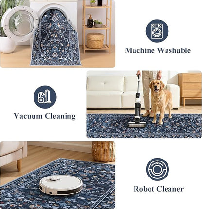HEBE Washable Hallway Runner Rug 2'x 6' Non Slip Kitchen Rugs Runner,Low Pile Entryway Rug Laundry Room Mat Floral Carpet Runners for Hallways, Kitchen,Bathroom,Laundry,Bedside Rug
