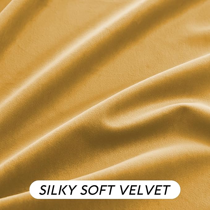 RYB HOME Mustard Yellow Velvet Curtains 96 inches, Back Tab Soft Fabric Room Darkening Thermal Insulated Luxurious Home Decor Curtains for Living Room Bedroom, W 52" x L 96", 2 Panels Set