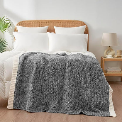 Snuggle Sac Heather Black Throw Blanket for Couch, Reversible Super Soft Micorfiber Blankets Dupes Warm Cozy Knit Fuzzy Plush Throws for Sofa, Bed, Heather Black, 50x60 inches