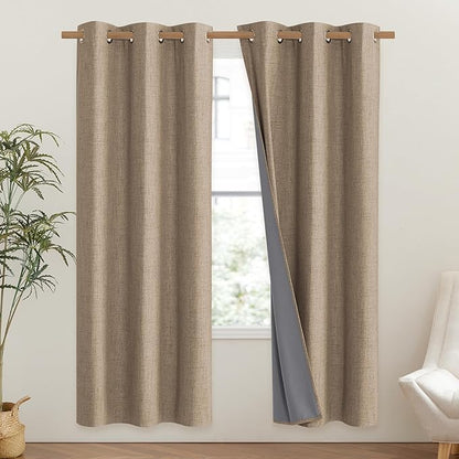 NICETOWN Burlap Vintage Open Linen Weave Flax Thermal Curtains, 100% Blackout Curtains 72" Long for Dining Room, Soundproof Window Treatment Drapes for Gym Room, 42" Wide Per Panel, Set of 2
