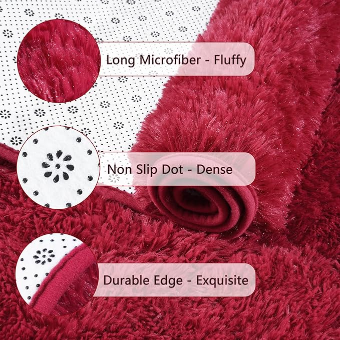 Chicrug Soft Runner Rug for Bedroom Living Room Plush Fluffy Rug 2x4 Feet, Shag Furry Runner Rug Carpet Non Shedding for Nursery Children Kids Girls Room Home Decorative, Wine Red