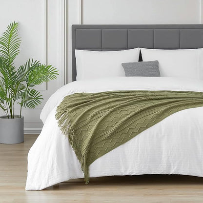 BOURINA Dark Olive Throw Blanket 50x60 Inches Throw Textured Solid Soft Sofa Couch Decorative Knit Blanket