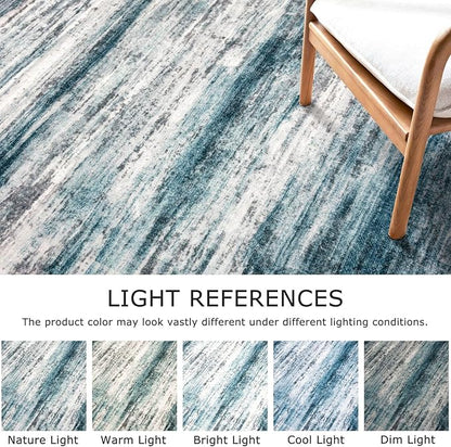 KOZYFLY Modern Abstract 3x5 Entryway Rug Non-Slip Washable Area Rug, Blue Throw Rugs Indoor Mat for High-Traffic Door Entrance, Kitchen, Laundry, Nursery, Soft Bedroom Living Room Accent
