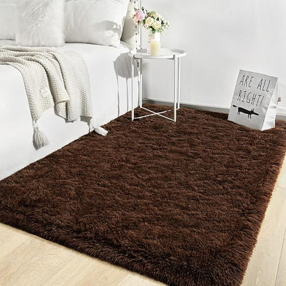 TWINNIS Super Soft Shaggy Rugs Fluffy Carpets, 8x10 Feet, Indoor Modern Plush Area Rugs for Living Room Bedroom Kids Room Nursery Home Decor, Upgrade Anti-Skid Rectangular Fuzzy Rug, Brown